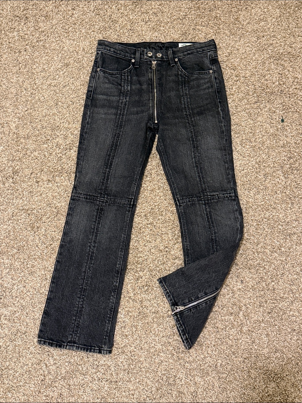 rag & bone Iver Grunge Goth Black Bain Straight-Leg Crop Zip Panel Jeans